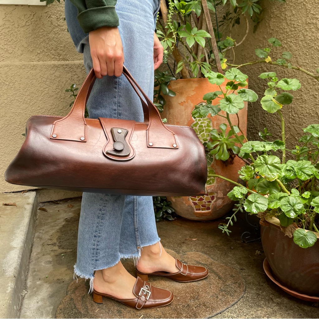 Gucci | Bags | Vintage 8s Brown Gucci Distressed Large Leather